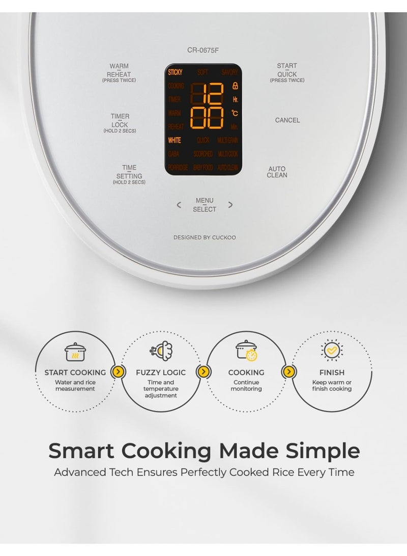 Cuckoo طباخ أرز كهربائي متعدد الوظائف سعة 2 لتر من كوكو | طباخ متعدد 580 واط مع 13 إعداد قائمة | يخدم من 2-6 أشخاص | CR-0675F أبيض - Image 5